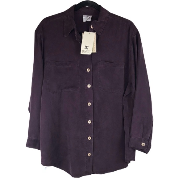 Click Button Down Long Sleeve Tencel Shirt Purple - Picture 1 of 8